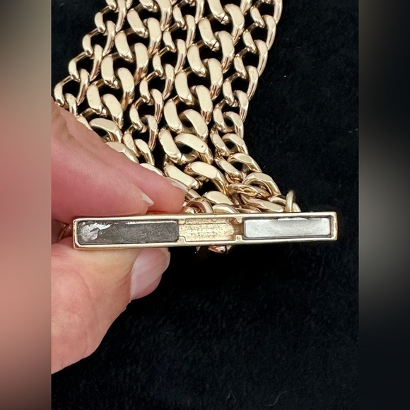 Bracelet Designer Gold Plated - Alligator Clasp with Natural Stones. Some wear. - Picture 7 of 9